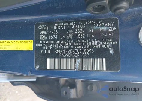 2015 Hyundai Accent Gls z USA, uszkodzony, nr VIN KMHCT4AEXFU918096